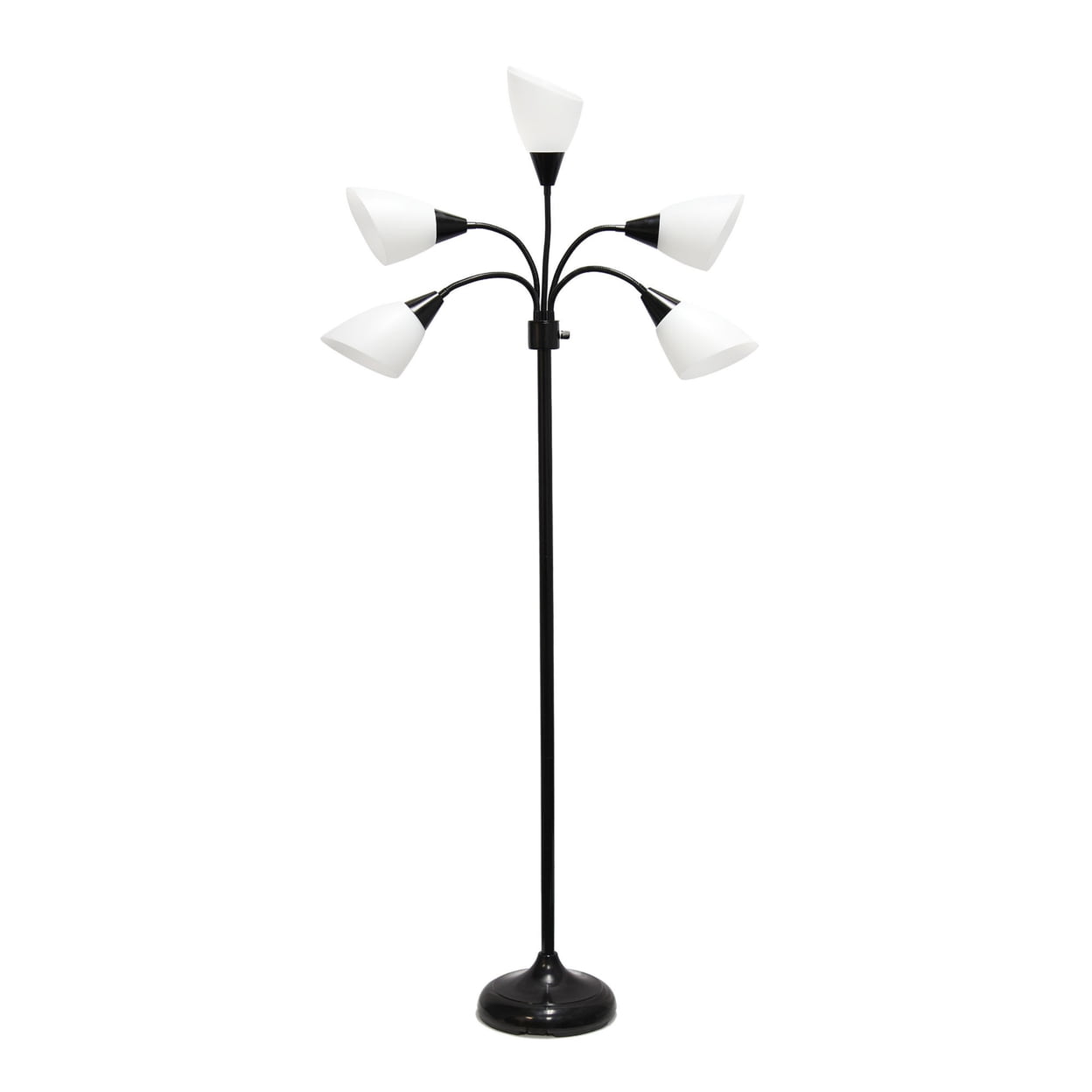 Picture of Simple Designs 67in. Contemporary Multi Head Medusa 5 Light Adjustable Gooseneck Black Floor Lamp with White Shades for Kids Bedroom Playroom Living Room Office