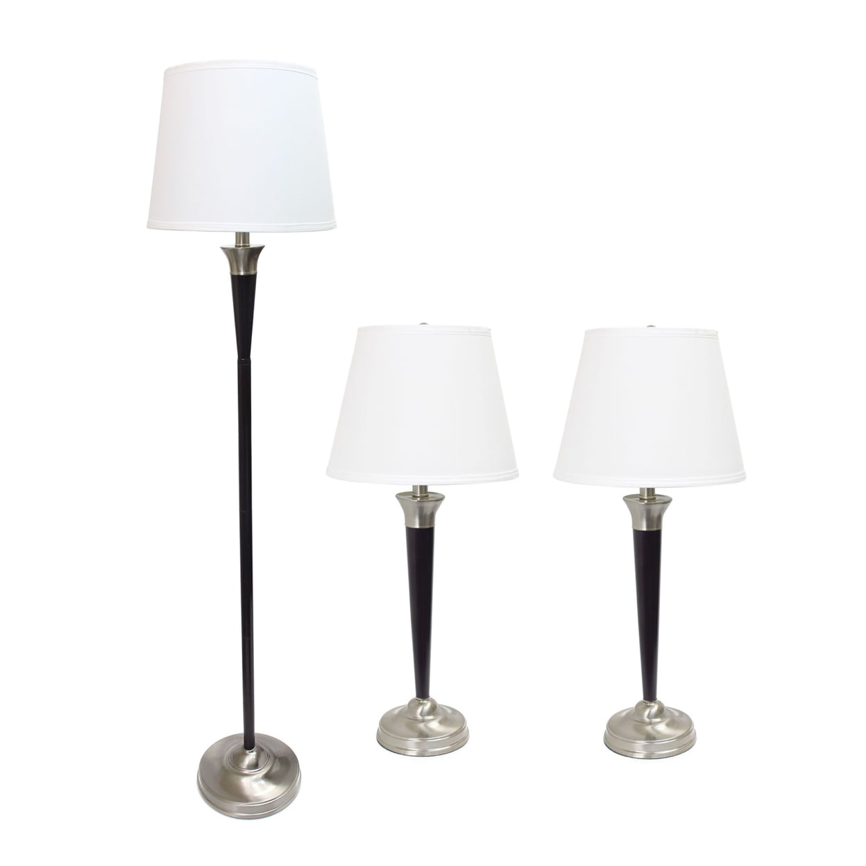 18.5 x 15.25 x 17.75 in.  Perennial Modern Sonoma Metal Lamp Set, Malbec Black & Brushed Nickel - 3 Piece - LALIA HOME LHS-1006-ML