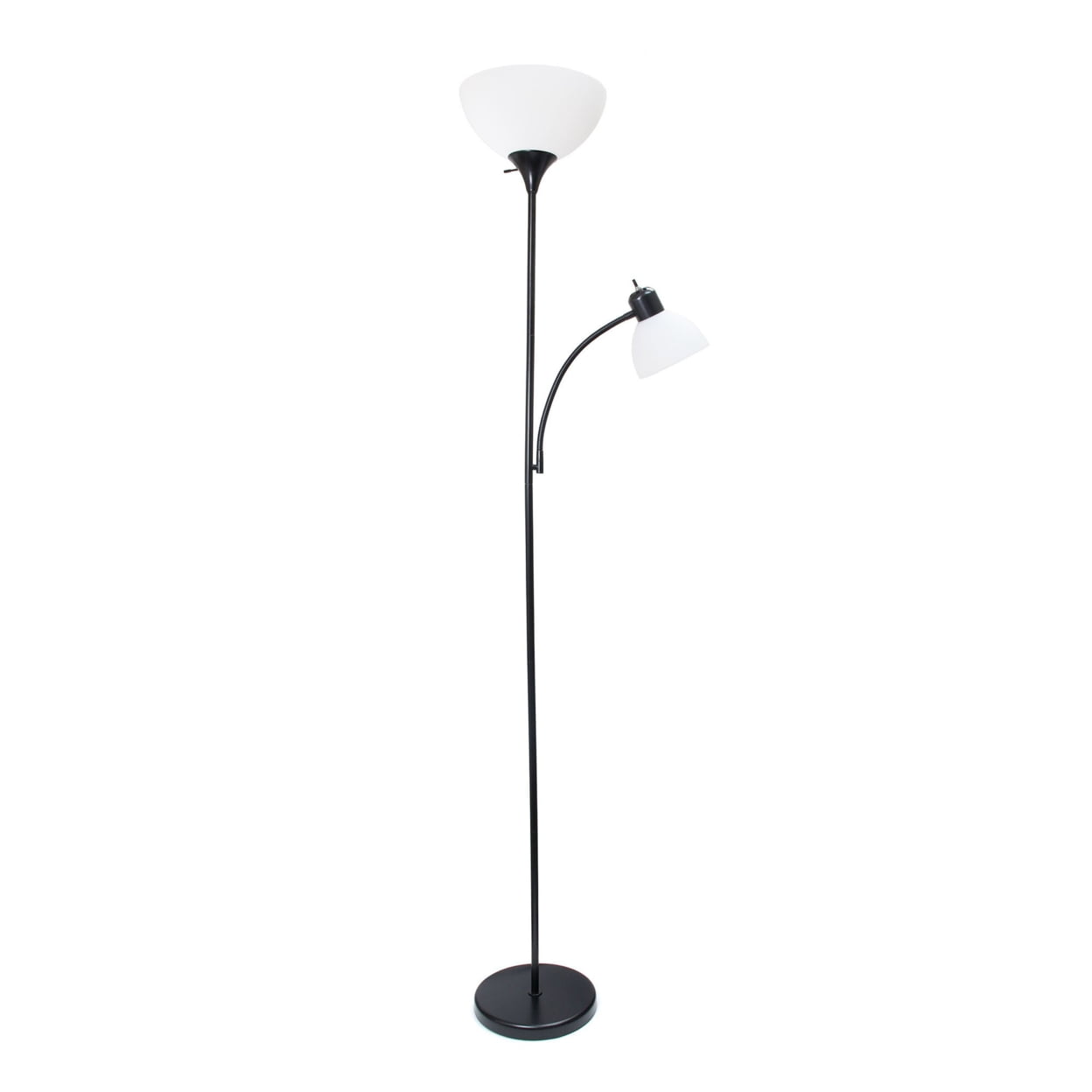 Picture of Creekwood Home CWF-3000-BK 71.5 in. Essentix Tall Traditional 2 Light Mother Daughter Metal Floor Lamp with Torchiere & Reading Light Plastic Shades&#44; Black