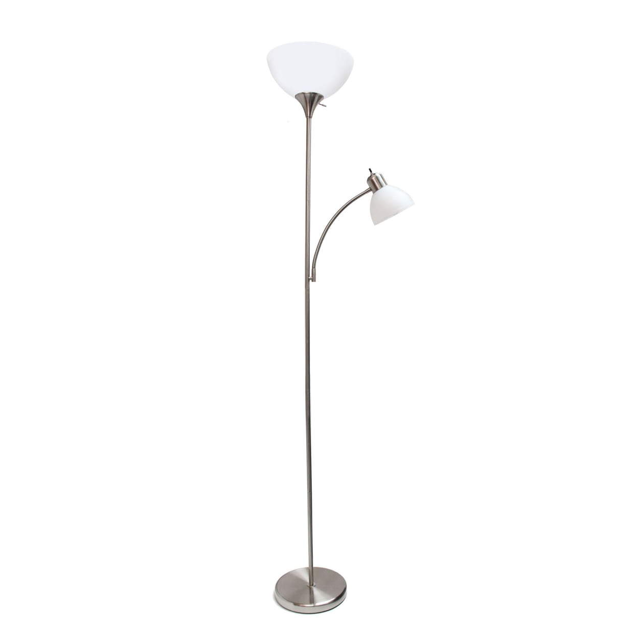 Picture of Creekwood Home CWF-3001-BN 71.5 in. Essentix Tall Traditional 2 Light Mother Daughter Metal Floor Lamp with Torchiere & Reading Light Plastic Shades&#44; Brushed Nickel