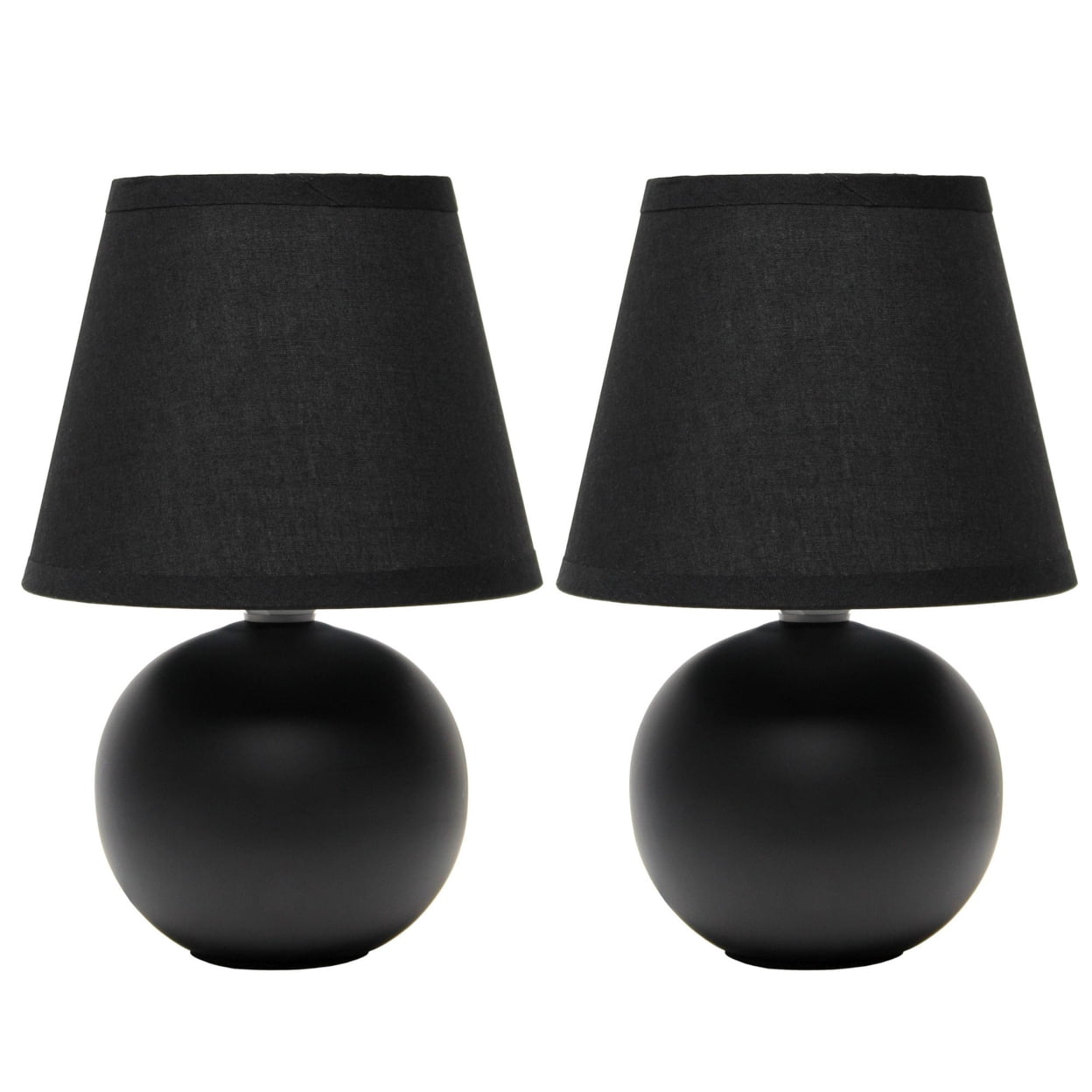 8.66 in. Nauru Traditional Petite Ceramic Orb Base Bedside Table Desk Lamp Two Pack Set with Matching Tapered Drum Fabric Shade, Black - Pack of 2 -  Creekwood Home, CWT-2004-BK-2PK