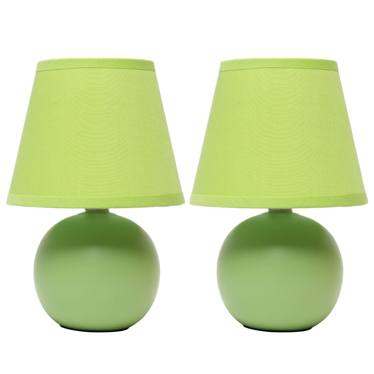 8.66 in. Nauru Traditional Petite Ceramic Orb Base Bedside Table Desk Lamp Two Pack Set with Matching Tapered Drum Fabric Shade, Green - Pack of 2 -  Creekwood Home, CWT-2004-GR-2PK