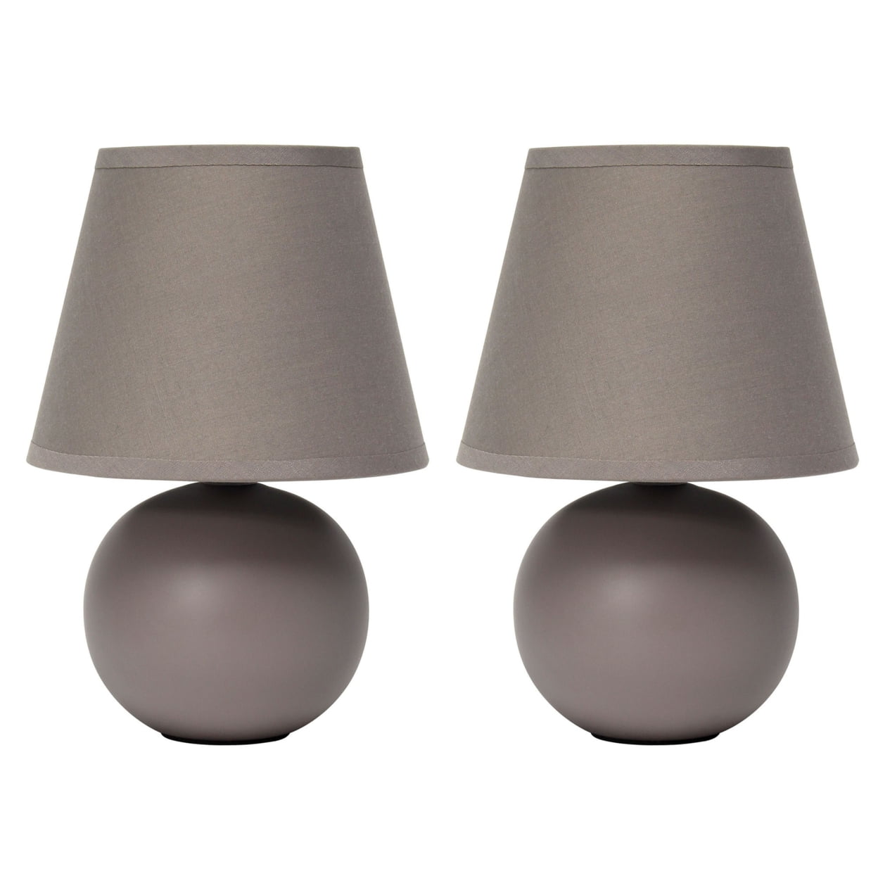 8.66 in. Nauru Traditional Petite Ceramic Orb Base Bedside Table Desk Lamp Two Pack Set with Matching Tapered Drum Fabric Shade, Gray - Pack of 2 -  Creekwood Home, CWT-2004-GY-2PK