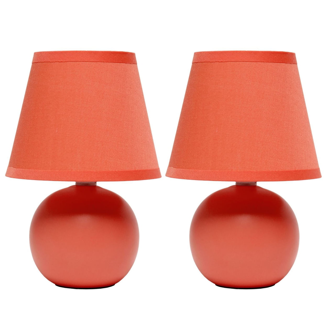 8.66 in. Nauru Traditional Petite Ceramic Orb Base Bedside Table Desk Lamp Two Pack Set with Matching Tapered Drum Fabric Shade, Orange - Pack of 2 -  Creekwood Home, CWT-2004-OG-2PK