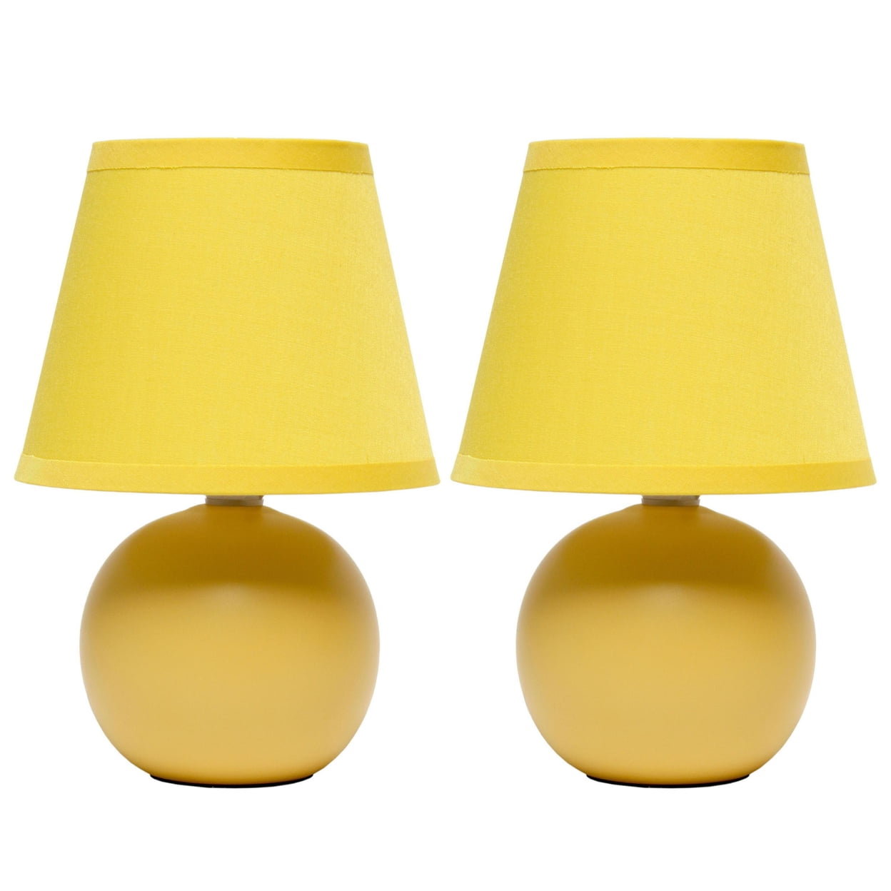 8.66 in. Nauru Traditional Petite Ceramic Orb Base Bedside Table Desk Lamp Two Pack Set with Matching Tapered Drum Fabric Shade, Yellow - Pack of 2 -  Creekwood Home, CWT-2004-YL-2PK