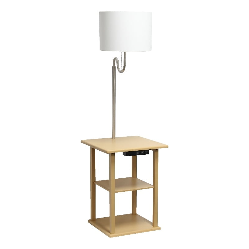 57 in. Modern 2 Tier End Table & White Drum Fabric Shade Floor Lamp with 2 x USB Charging Ports & Power Outlet, Tan -  ProComfort, PR3363703