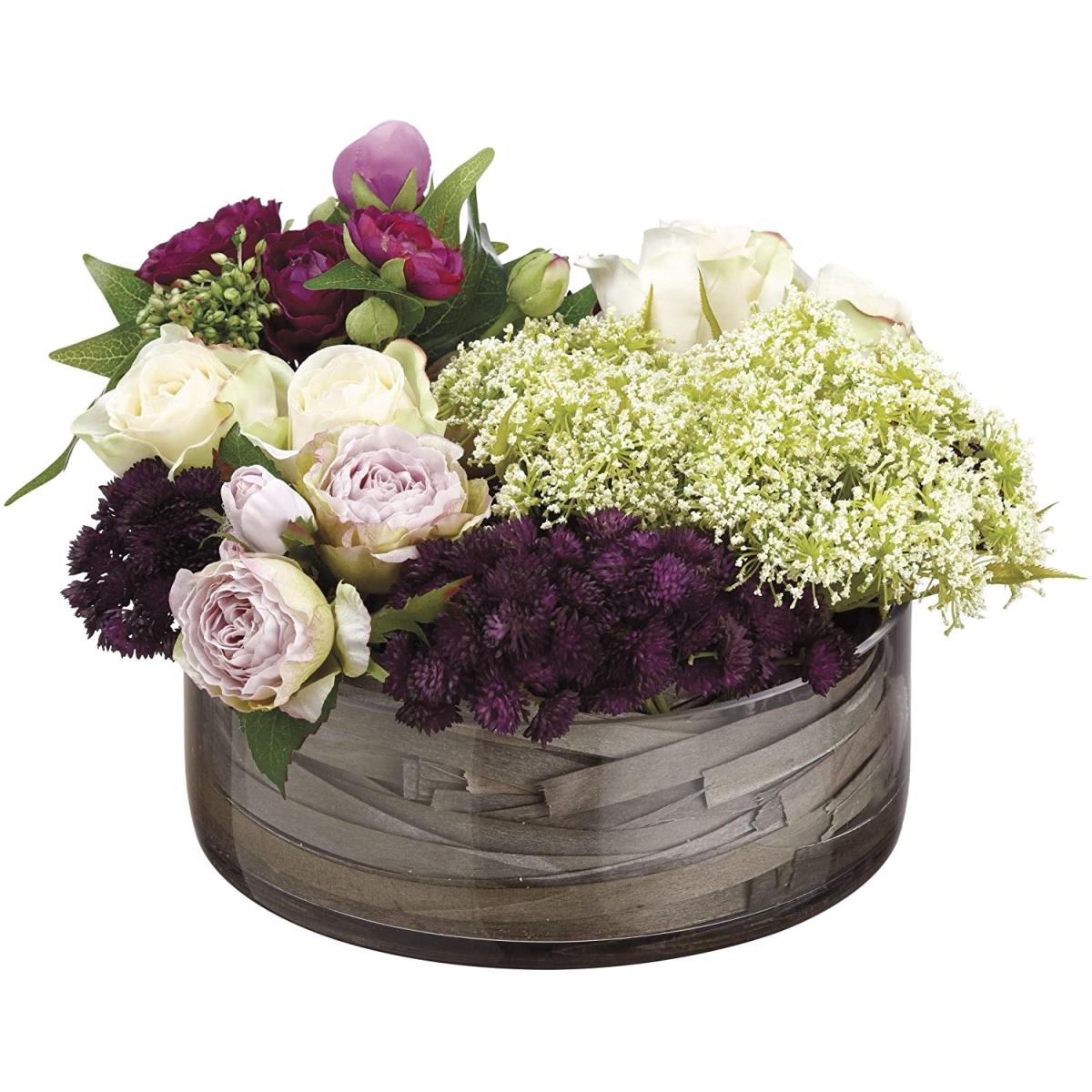 Picture of AllState Floral WF1990-PU-MV 9 x 14 x 14 in. Rose&#44; Sedum & Queen Annes Lace in Glass Vase - Purple & Mauve