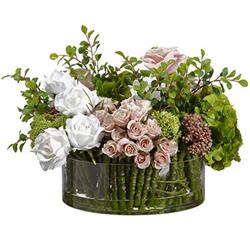 Picture of AllState Floral WF9117-PK-WH 14 x 20 x 18 in. Hydrangea & Rose Mixed in Glass Cylinder - Pink & White