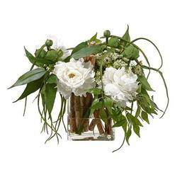 Picture of AllState Floral WF9193-WH-GR 19 x 19 x 21 in. Peony in Glass Vase - White