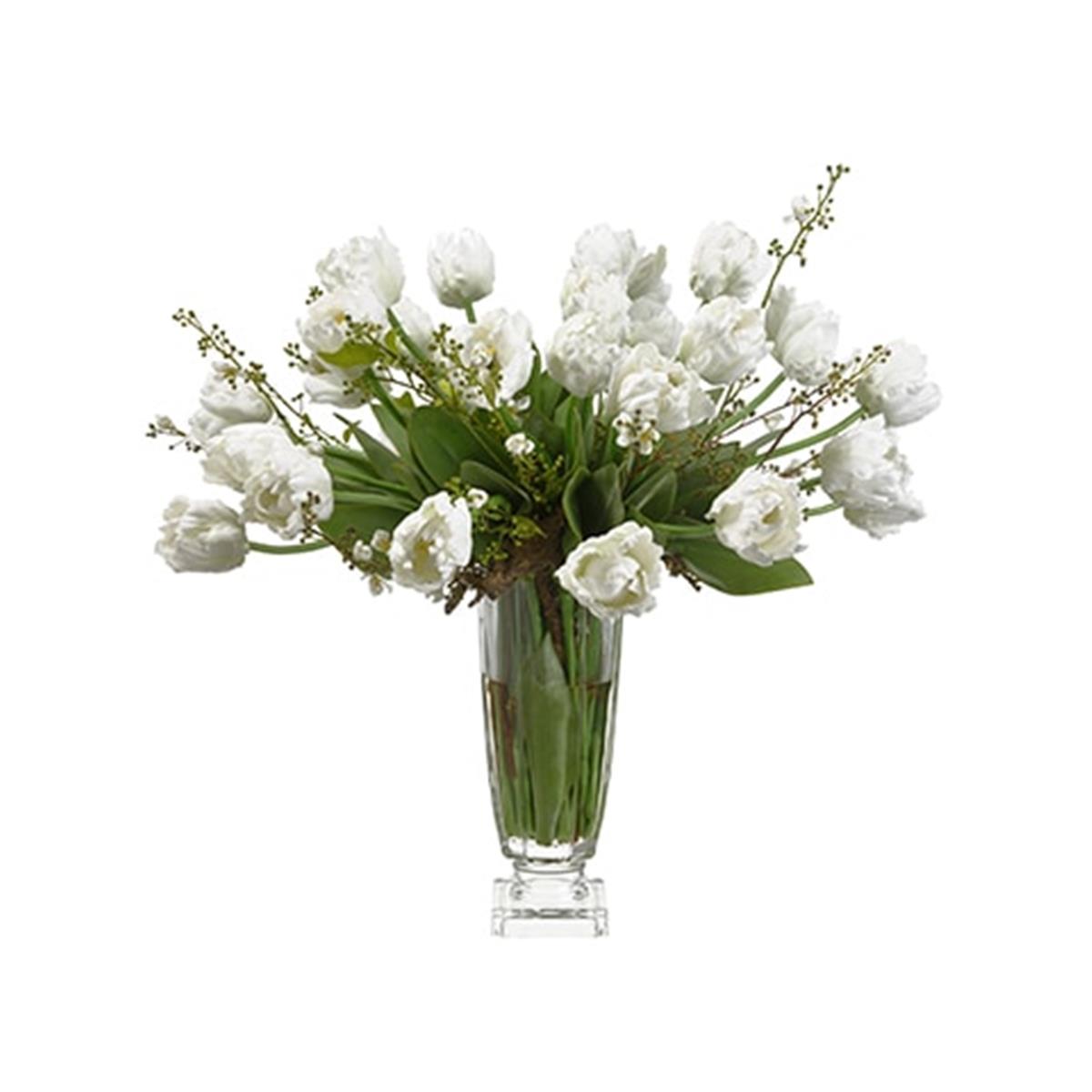 Picture of AllState Floral WF9309-GR-WH 28 x 30 x 30.5 in. Parrot Tulips in Glass Vase - Green & White