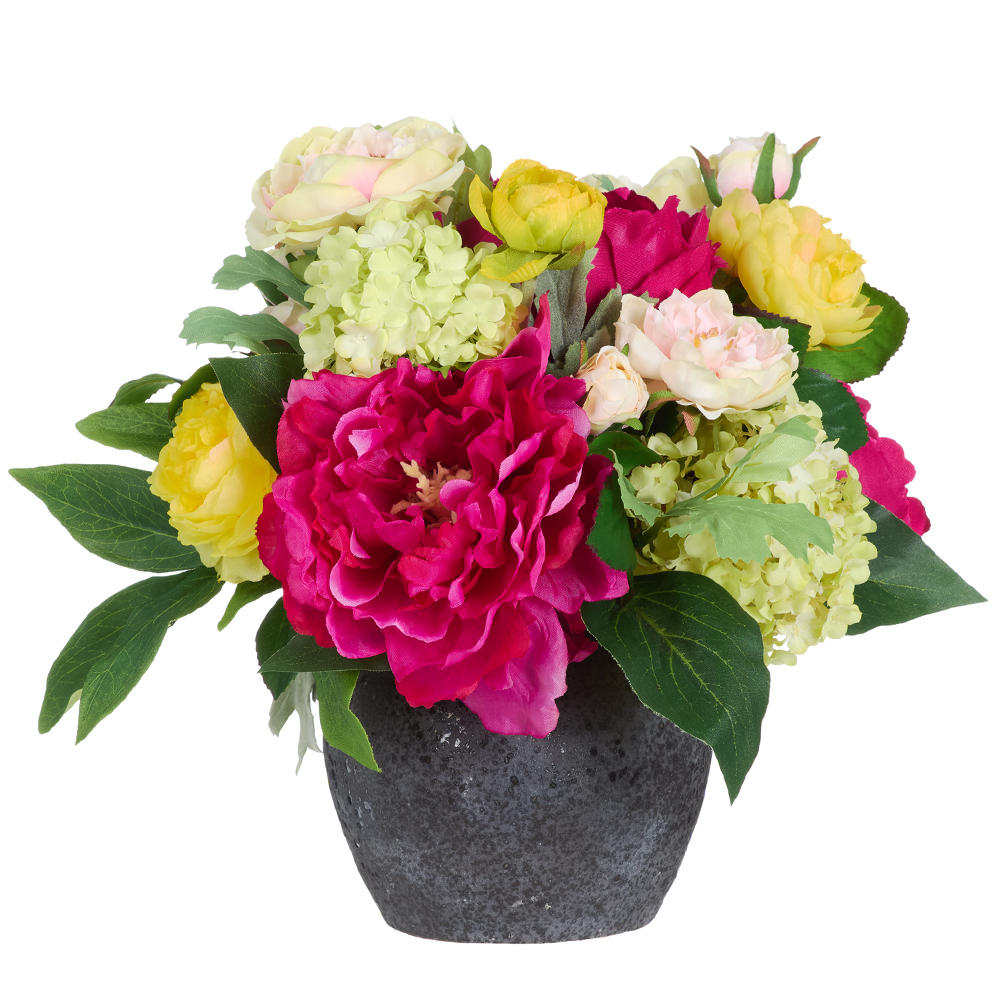 Allstate Floral & Craft MF8019-PK-GR 10.5 x 12 x 13 in. Peony, Rose & Ranunculus in Ceramic Pot - Pink & Green
