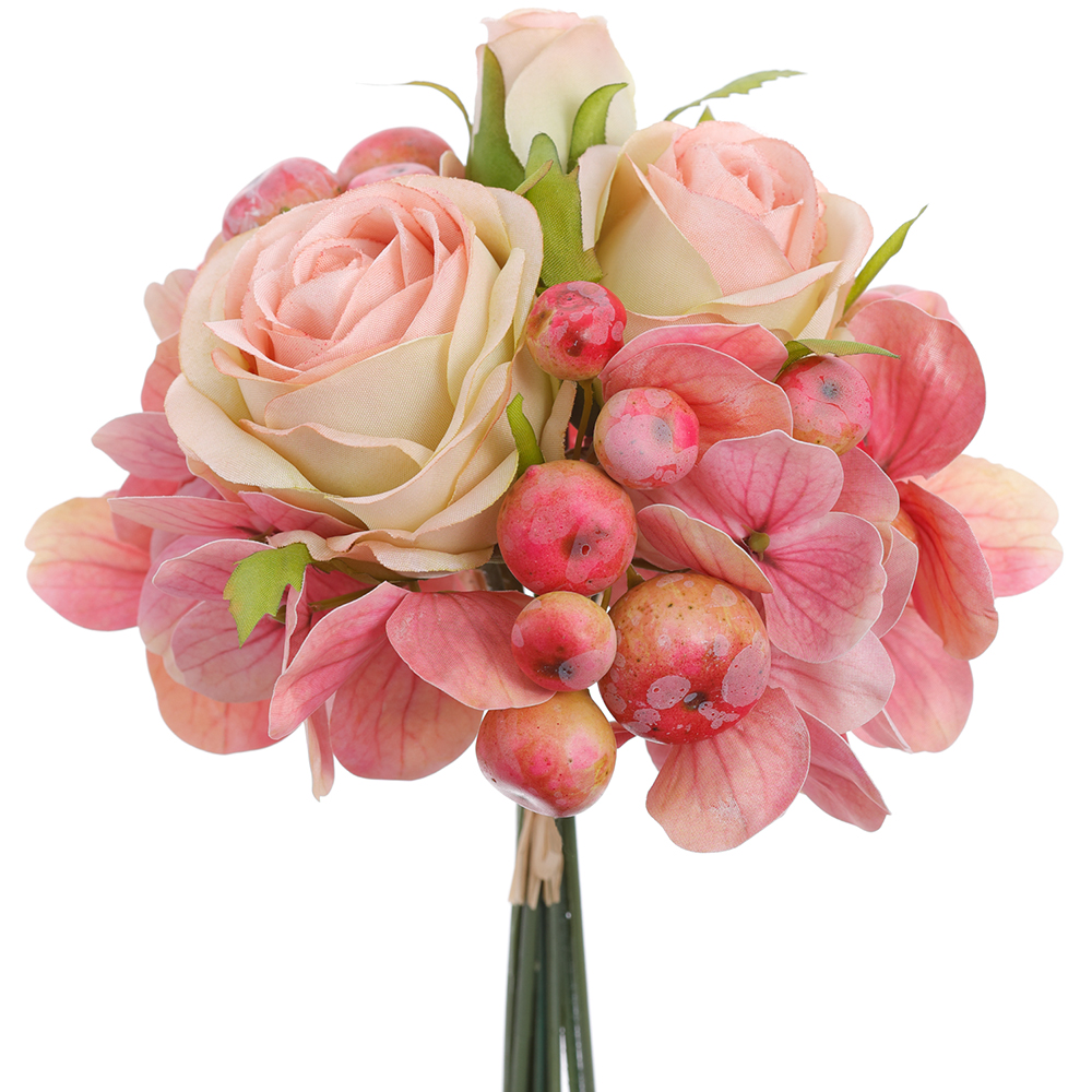 FBQ401-PK-TT 7 in. Rose & Hydrangea Bouquet - Two Tone Pink - Pack of 24