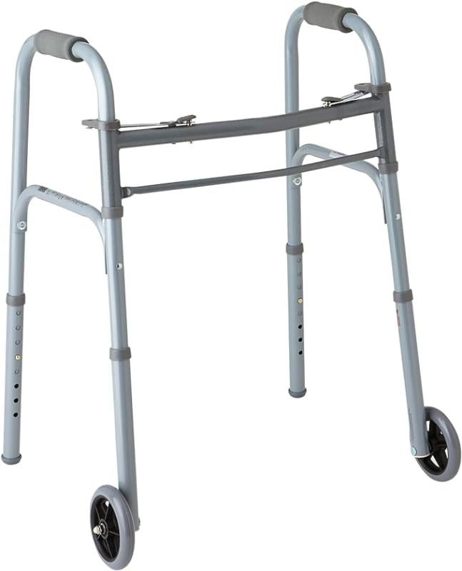 Hermell P3066-W5 5 in. Junior Dual Button Folding Walker with Wheels