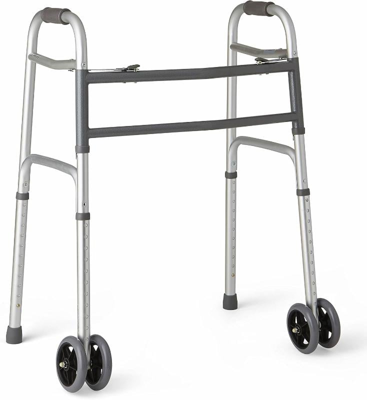 Hermell P3160-W 5 in. Bariatric Dual Button Folding Walker with Wheels