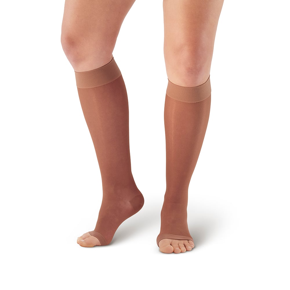 Hermell 81322 15-20 mm Hg Sheer Knee High with Open Toe, Suntan - Medium
