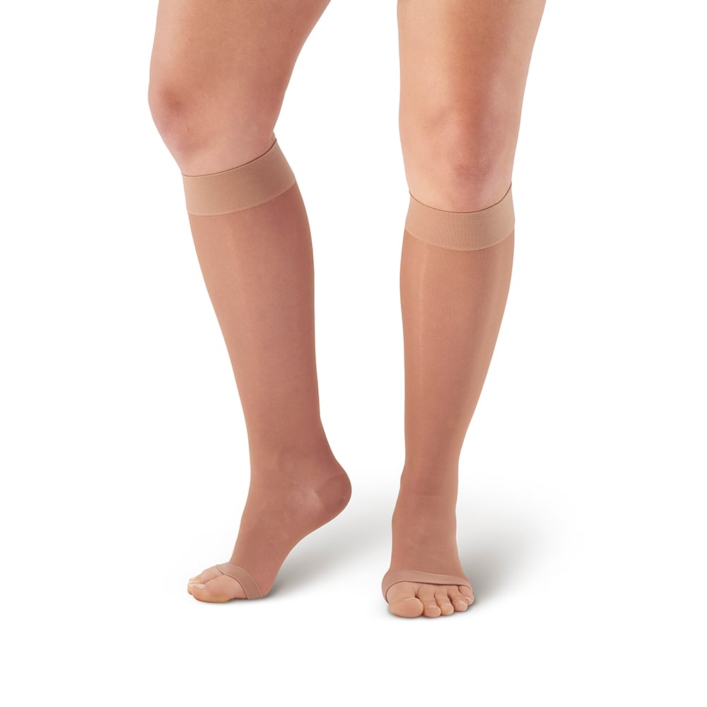 Hermell 82312 20-30 mm Hg Sheer Knee High with Open Toe, Nude - Medium