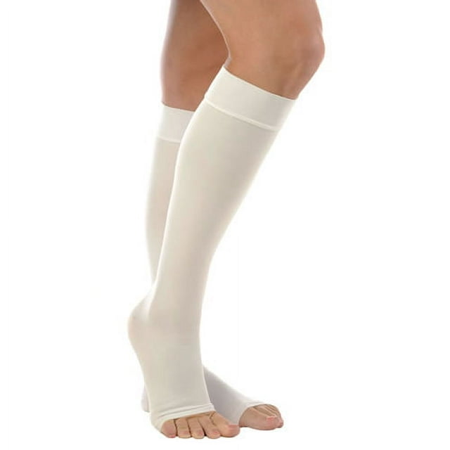 Hermell 87212 18 mm Anti-Embolism Knee High with Open Toe, White - Medium