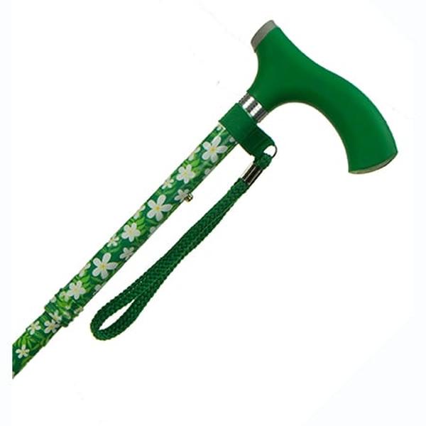 Hermell MP-11415 Adjustable Travel Folding Cane with Silicon Fritz Handle, Green Floral