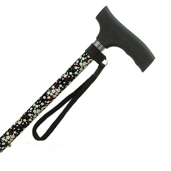 Hermell MP-15400 Straight Adjustable Aluminum Cane with Silicon Fritz Handle, Black Floral