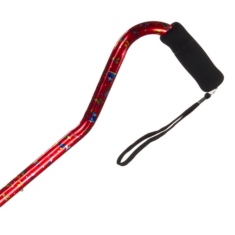 Hermell MP-21114 Offset Adjustable Aluminum Cane with Foam Grip Handle, Red Floral