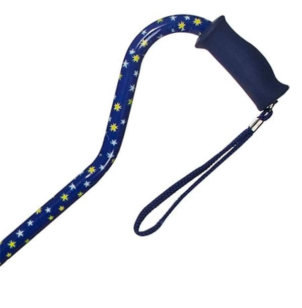 Hermell MP-21410 Offset Adjustable Aluminum Cane with Silicon Grip Handle, Blue Stars