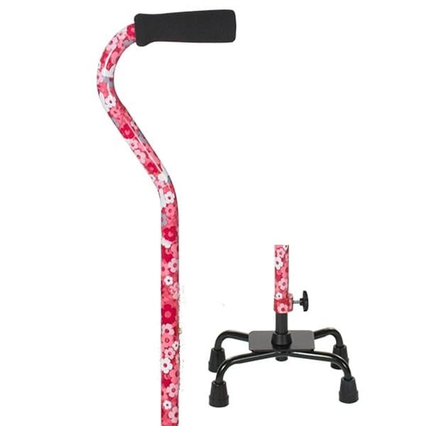 Hermell MP-51080 Small Base Quad Cane, Pink Floral