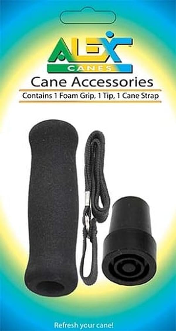 Hermell MP-93100 Grip, Tip & Strap Cane Accessories Refresher, Black
