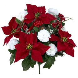 Picture of Admired by Nature GPB0707-RD-WT Faux Velvet Poinsettia Carnation Berry Xmas Bush
