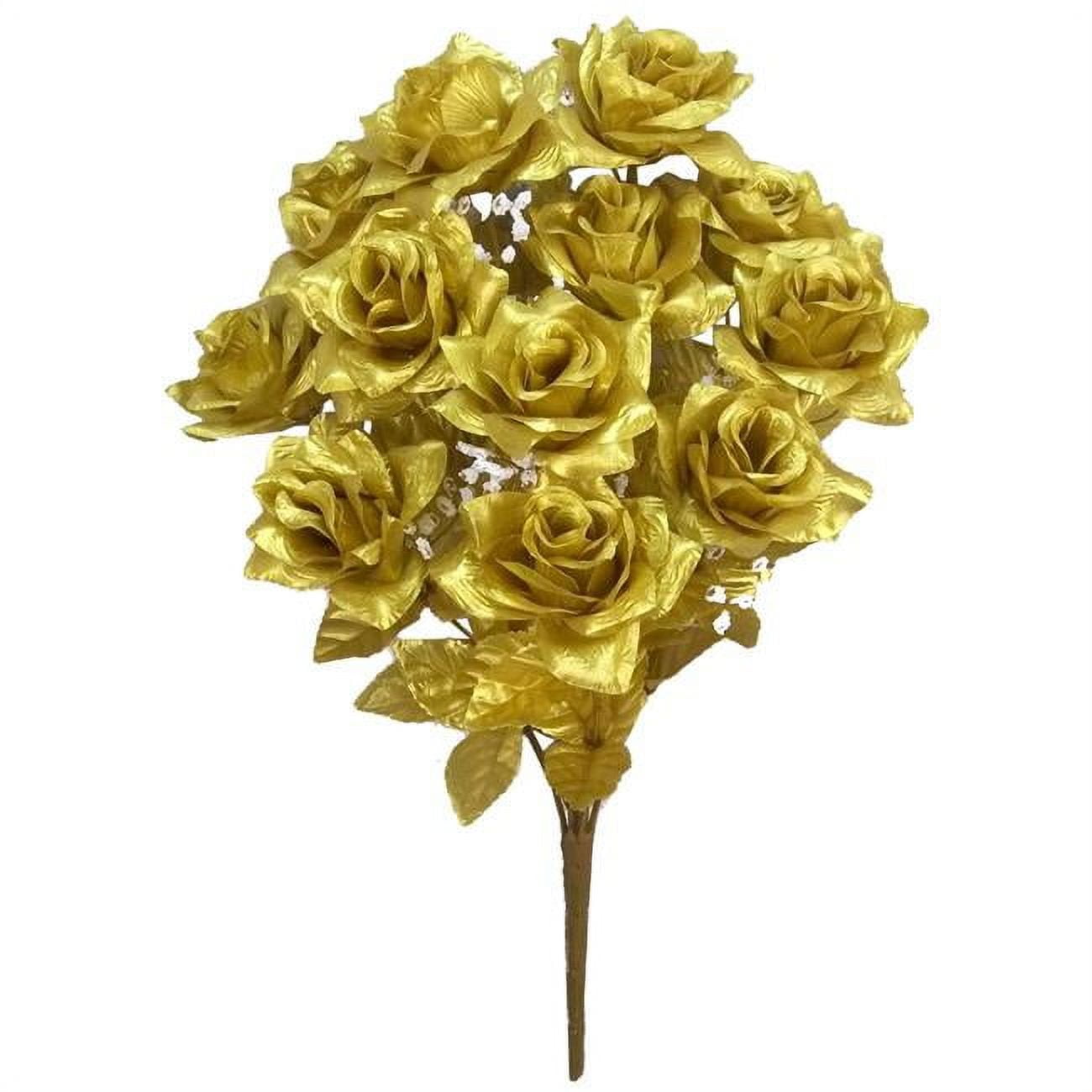 Picture of Admired by Nature GPB293G-GOLD 12 Stems Artificial Veined Satin Rose Flower Bush&#44; Gold