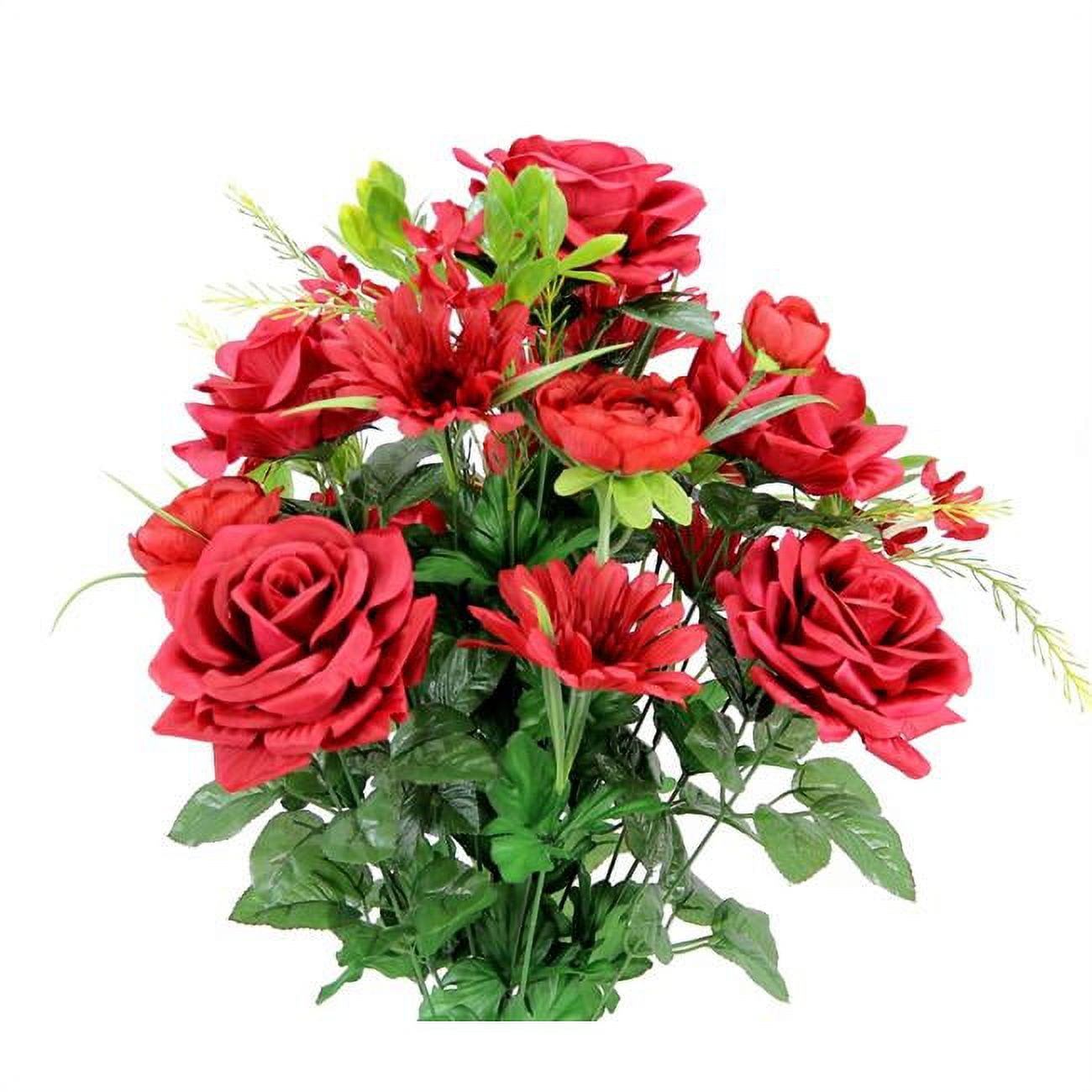 Picture of Admired by Nature GPB6428-RED Faux Rose G.Daisy Ranunculus Mixed Flower Bush&#44; Red