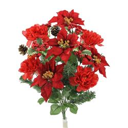 Picture of Admired by Nature GPB6816-RED 18 Stems Faux Peony Velvet Poinsettia Christmas Bush&#44; Red