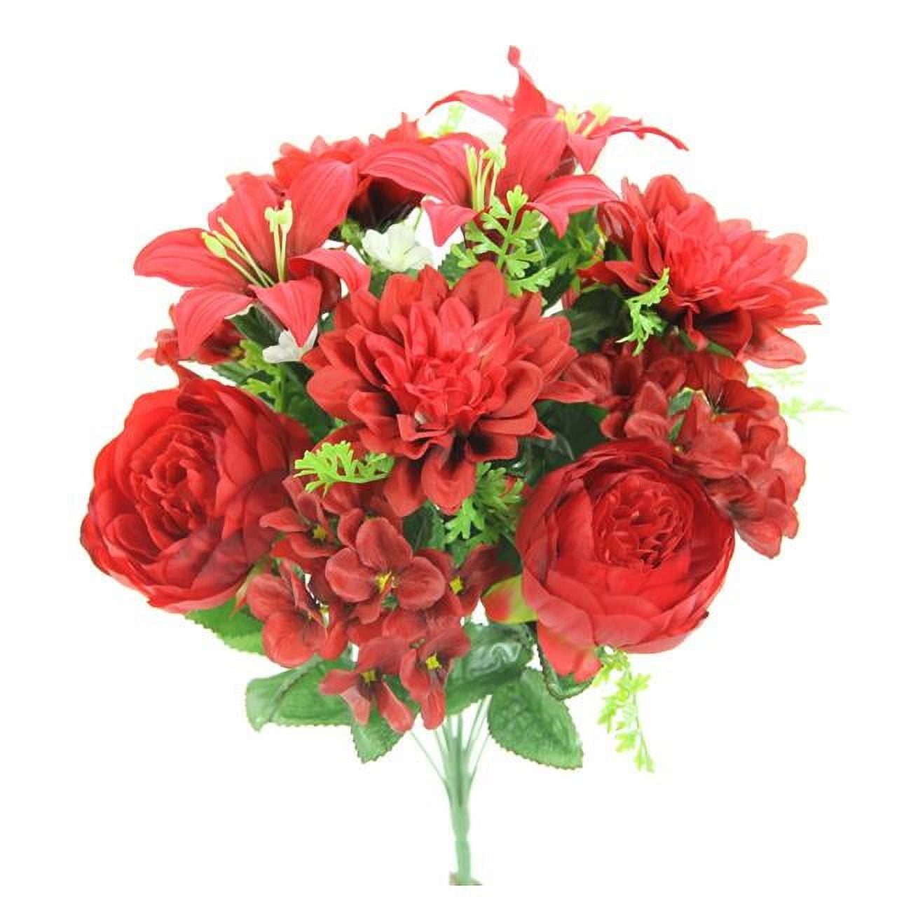 Picture of Admired by Nature GPB7813-RED Artificial Peony Dahlia Hydrangea Mix Flower Bush&#44; Red