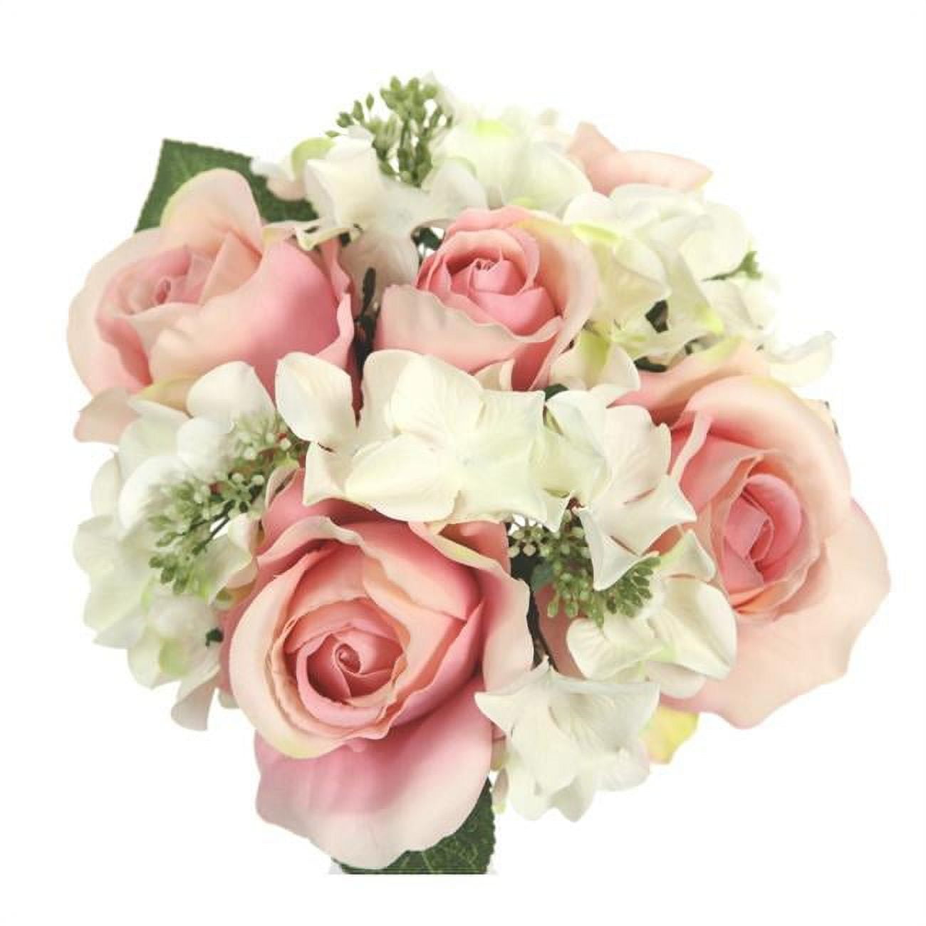 Picture of Admired By Nature GPB8359-CM - PK 9 Stems Artificial Rose & Hydrangea Mixed Bouquet, Cream & Pink