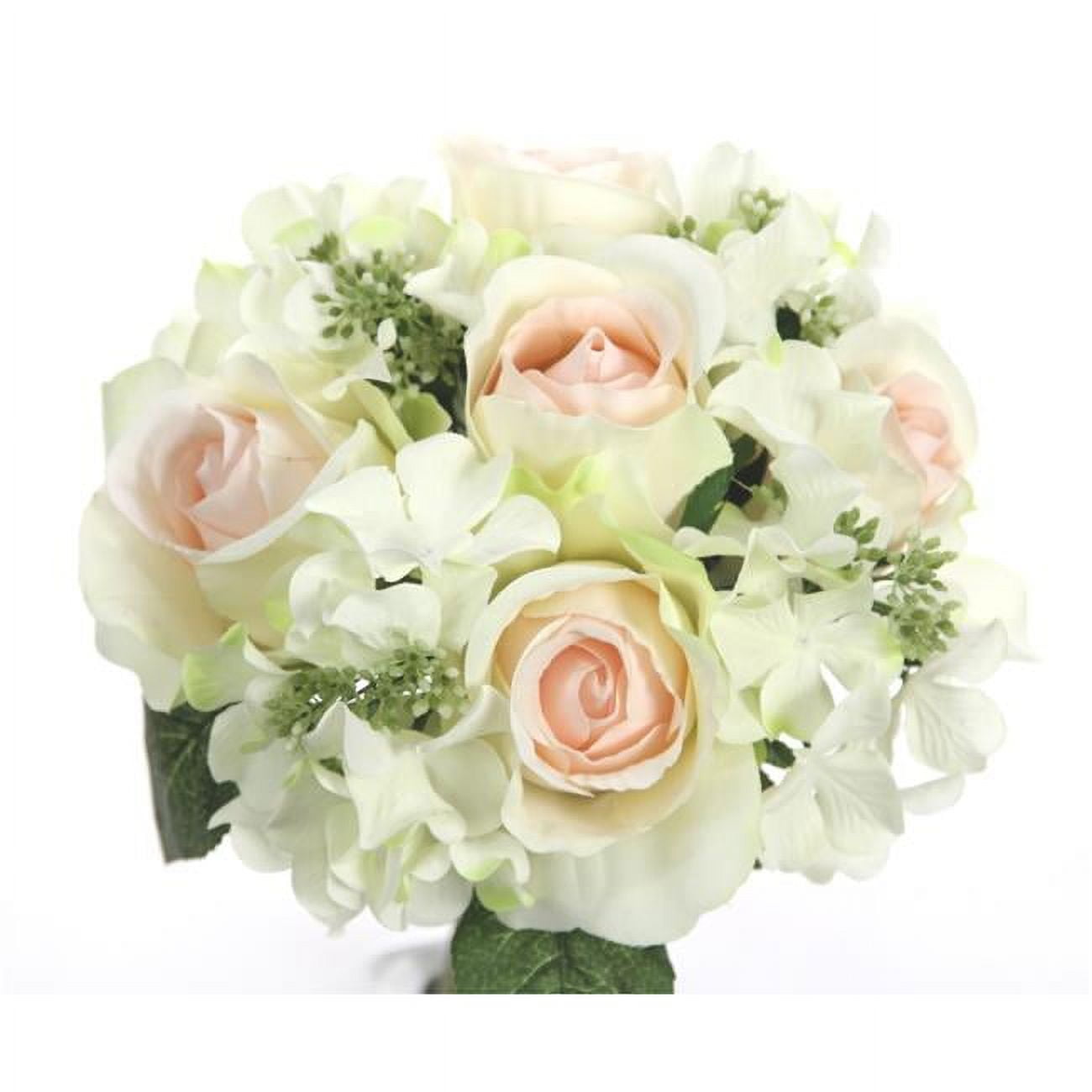 Picture of Admired By Nature GPB8359-PH - CM 9 Stems Artificial Rose & Hydrangea Mixed Bouquet, Peach & Cream