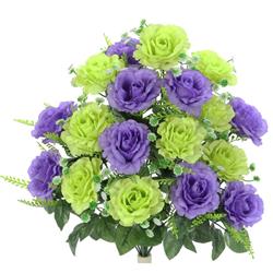 Picture of Admired by Nature ABN1B002-KW-LAV 3 x 1.5 in. 18 Stems Artificial Full Blooming Rose with Greenery Flower Bush - Cream&#44; Kiwi & Lavender