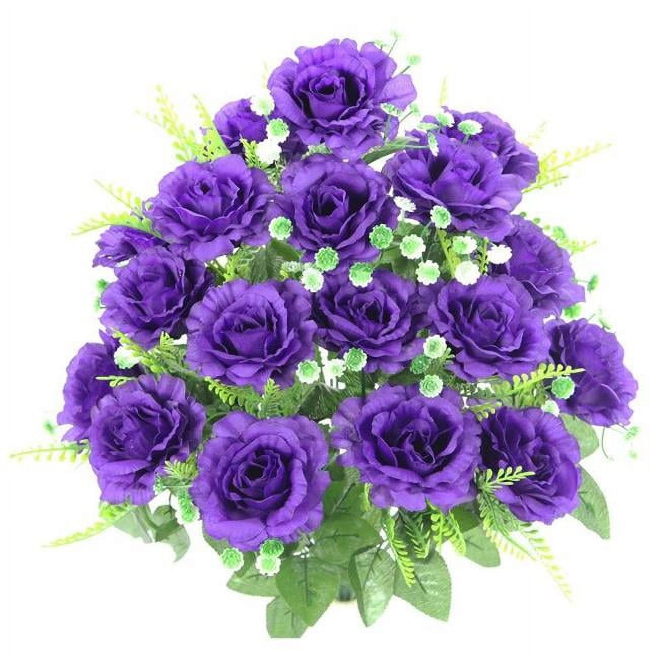 Picture of Admired by Nature ABN1B002-PRPL 3 x 1.5 in. 18 Stems Artificial Full Blooming Rose with Greenery Flower Bush - Pink & Purple