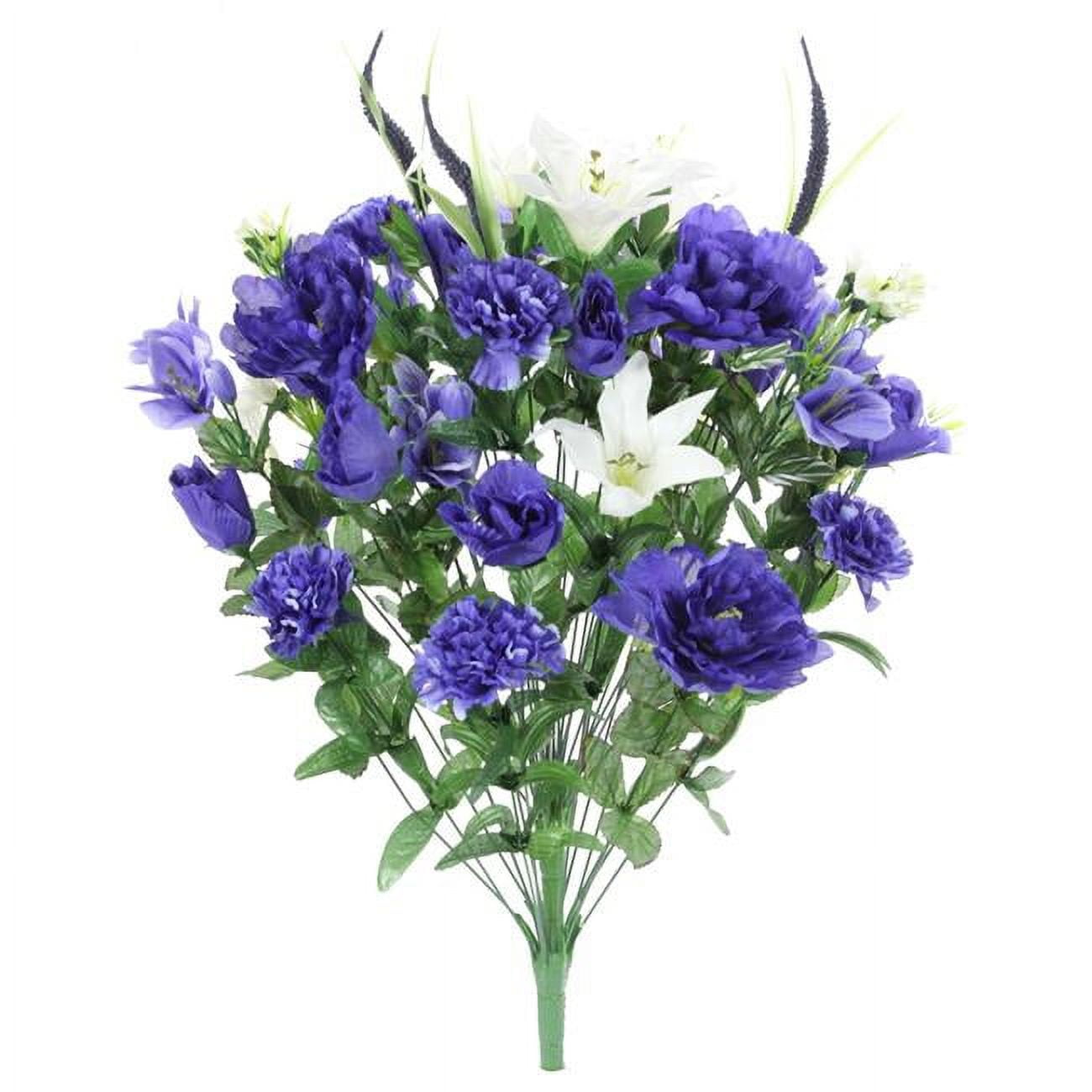 Picture of Admired by Nature ABN1B001-BL 40 Stems Artificial Full Blooming Lily&#44; Rose Bud&#44; Carnation & Mum with Greenery Mixed Flower Bush - Blue