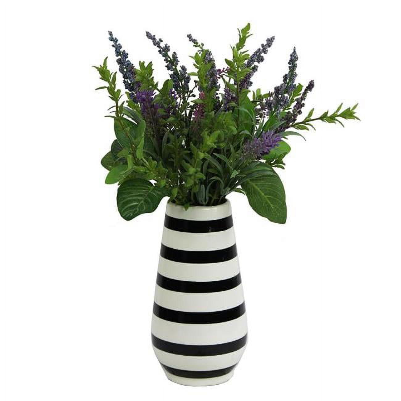Picture of Admired by Nature ABN5P023-NTRL Artificial Lavender with Mixed Plant Foliage Striped Vase - Purple