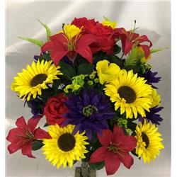 Picture of Admired by Nature ABN1B010-RD-YW-PUR 36 Stem Artificial Spring Dahlia & Sunflower Mixed Flower Bush - Red&#44; Yellow & Purple