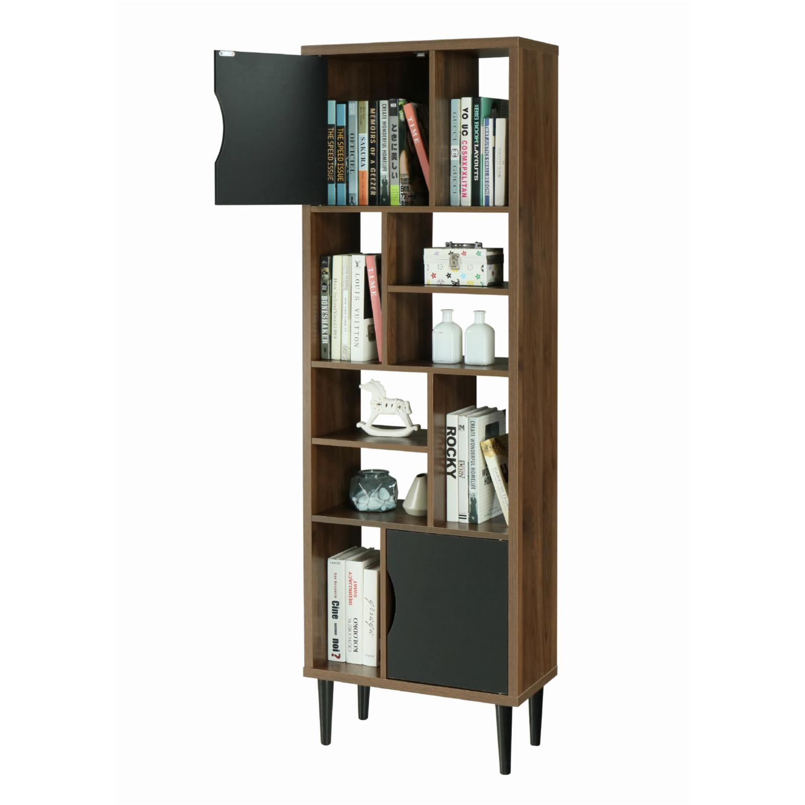 Picture of American Furniture Classics 41302 70.5 x 23.5 x 11.25 in. OS Home & Office Mid Century Modern Accent Bookcase with Two Doors & 10 Storage Areas on Wood Legs