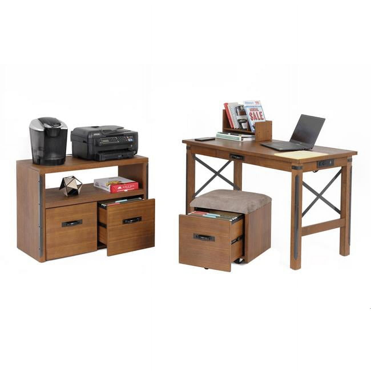 Picture of American Furniture Classics 33244K 30 x 47.5 x 47.5 in. OS Home & Office Furniture Industrial Combination of 24 by 48 Desk with USB Ports&#44; Roll About File Cabinet with Cushioned Seat & Machine Stand