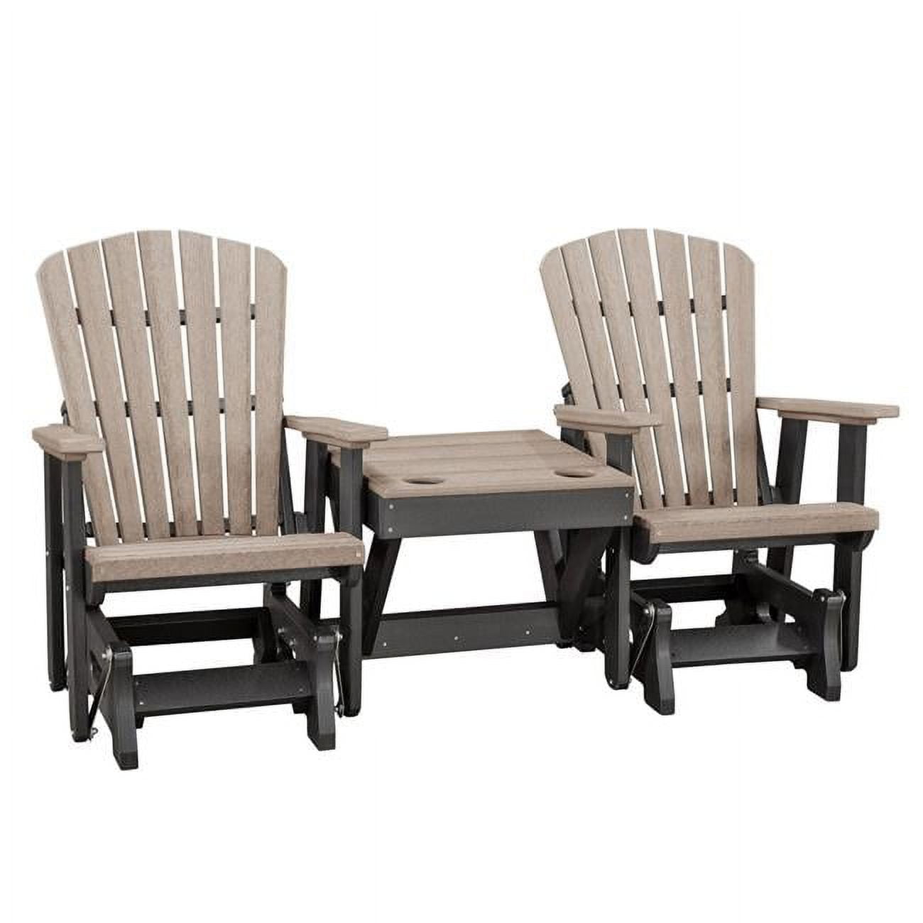 Double Weatherwood Glider Chair Center Table with Black Base