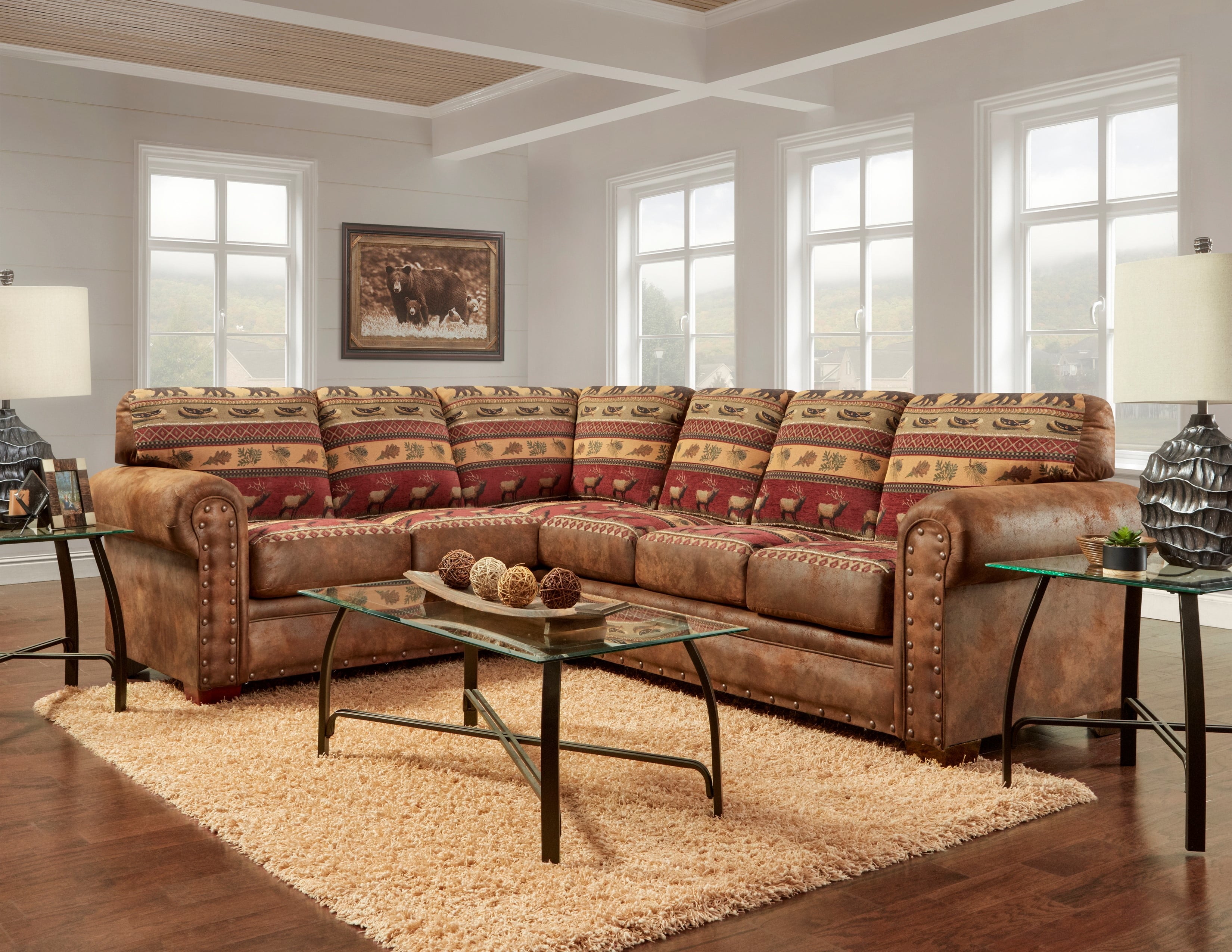 Sierra Lodge Sectional Sofa - Brown - 2 Piece - Rustic Design