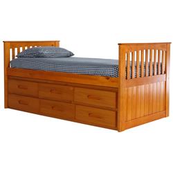Picture of American Furniture Classics 2135-K6-KD 37 x 78 x 42.5 in. Solid Pine Mission Twin Rake Bed with 6 Drawers&#44; Warm Honey