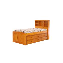 Picture of American Furniture Classics 2120-K6-KD 49.25 x 83 x 44 in. OS Home & Office Furniture Solid Pine Twin Captains Bookcase Bed with 6 Drawers&#44; Warm Honey