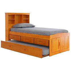 Picture of American Furniture Classics 2120-K3-KD 49.25 x 83 x 44 in. OS Home & Office Furniture Solid Pine Twin Captains Bookcase Bed with Twin Trundle & 3 Drawers&#44; Warm Honey