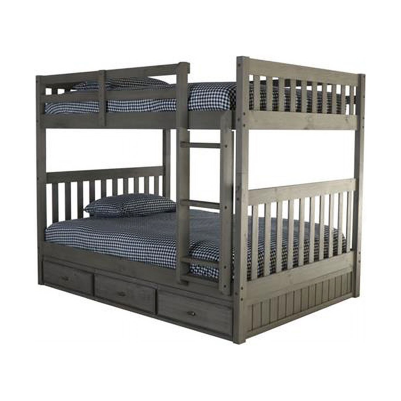 Picture of American Furniture Classics 83215-K3-KD 66 x 78 x 57 in. Full Over Full Bunk Bed with Three Underbed Drawers, Charcoal Gray