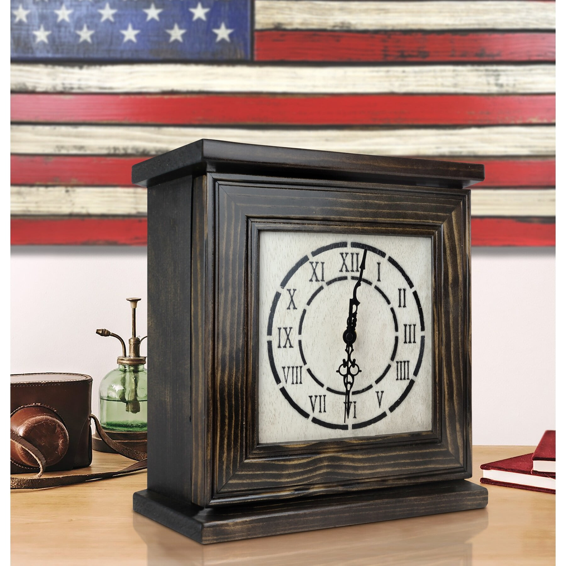 Picture of AMERICAN FURNITURE CLASSICS CLOCKDW Mantel Clock in Dark Walnut Veneer with Secret Compartment