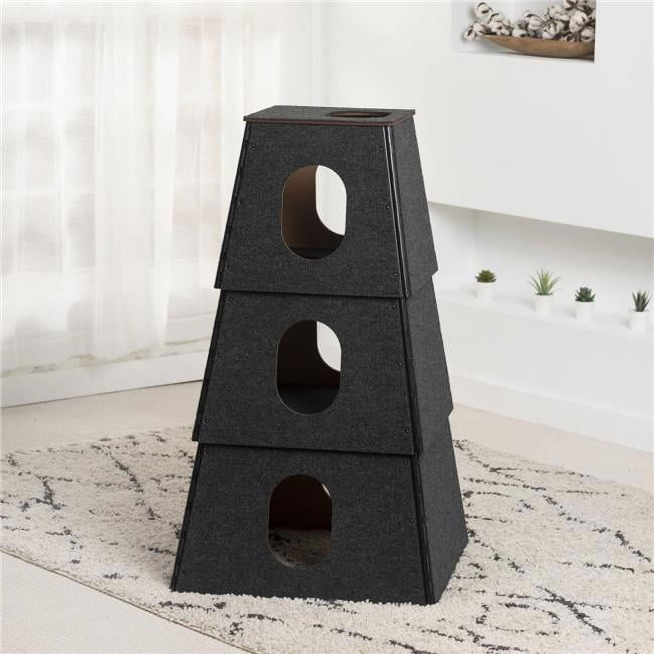 Picture of Happy Stack HS3SQBLK1 Cat Tower Model Pyramid Design Indoor & Outdoor Carpet&#44; Black