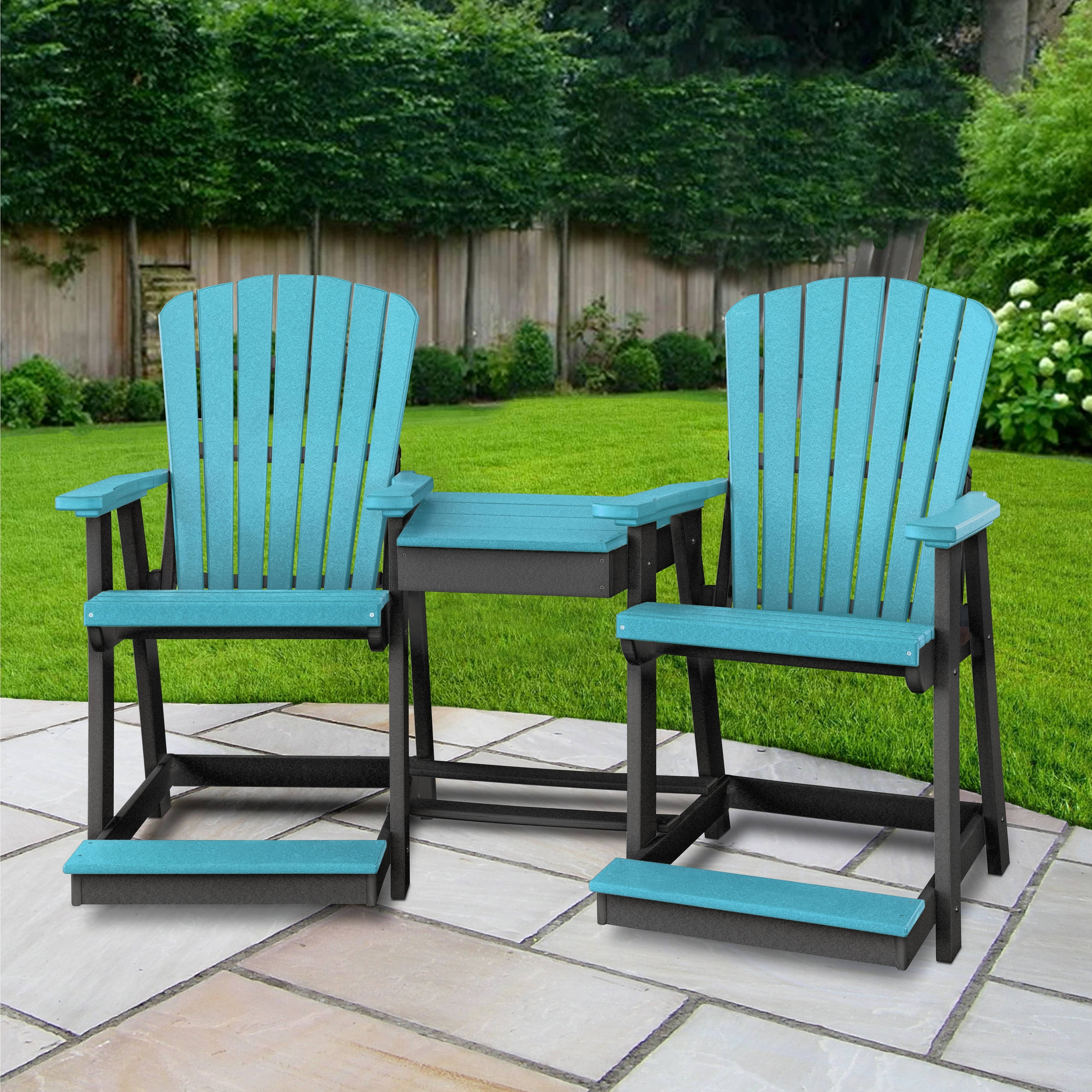 48 x 62 x 22 in. Counter Height Settee Table Combo, Aruba Blue with a Black Base